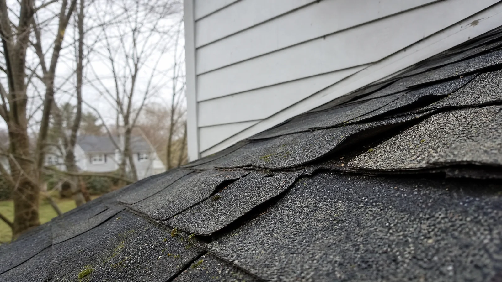 Curling asphalt shingles on an older Hartford CT home