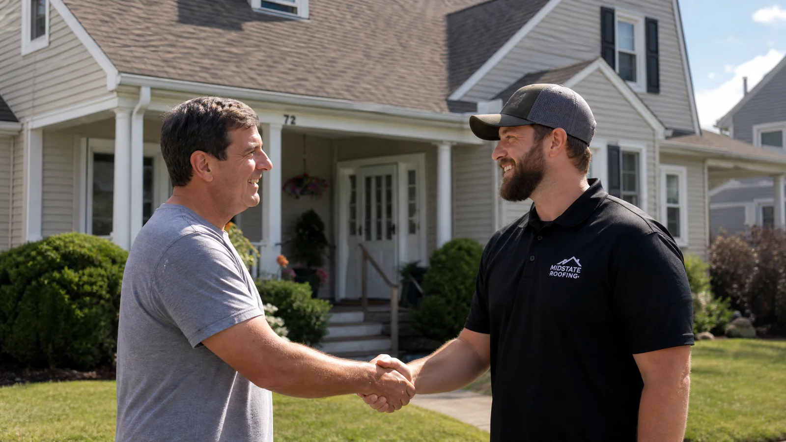 Homeowner and contractor after signing a roofing agreement