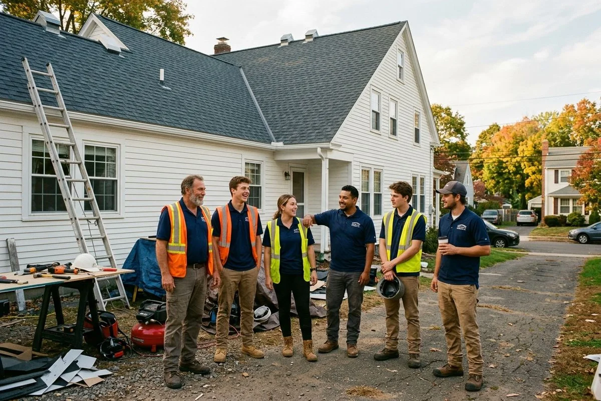 Hartford Roofing Company team on a completed CT project