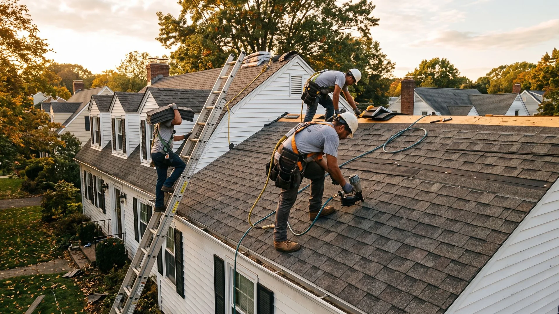Professional roofing crew installing a new roof in Hartford CT