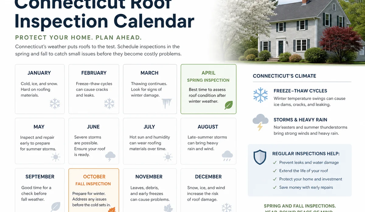 Seasonal roof inspection timing for Connecticut