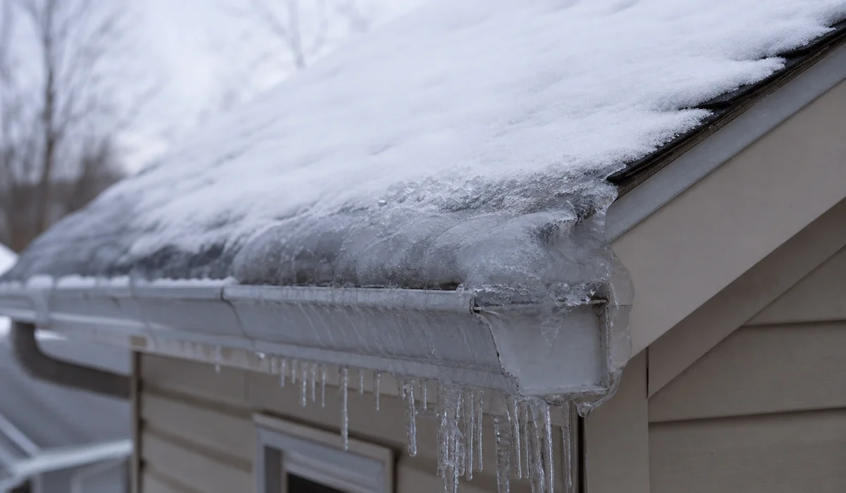 Ice dam forming on a Connecticut roof